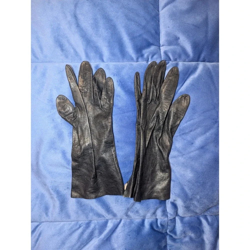 Macy's‎ Vintage Black Leather Gloves Washable Made in Italy - Size 7